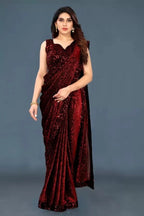 Lycra Blend Solid Saree for Women (Purple, 6.3 m)