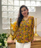 Floral Vibe Mustard Empire Top Stylish & Comfortable Daily Wear
