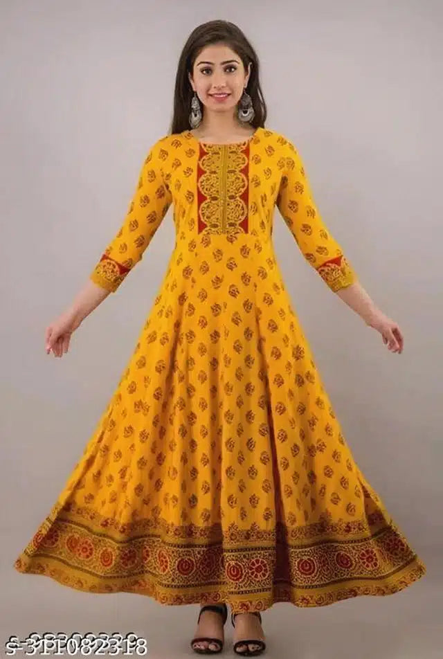 Rayon Printed Kurti for Women (Orange, S)